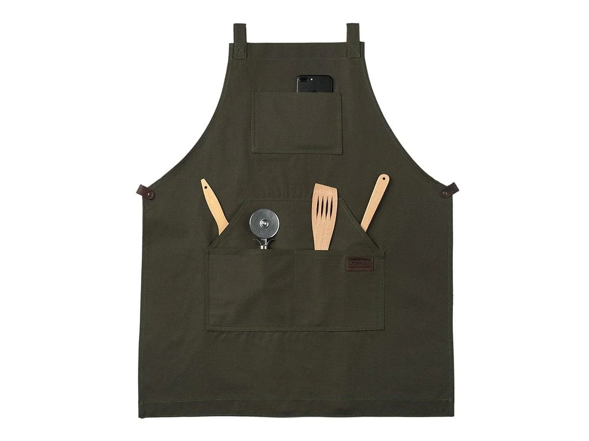 Bib Apron with Pockets - Olive