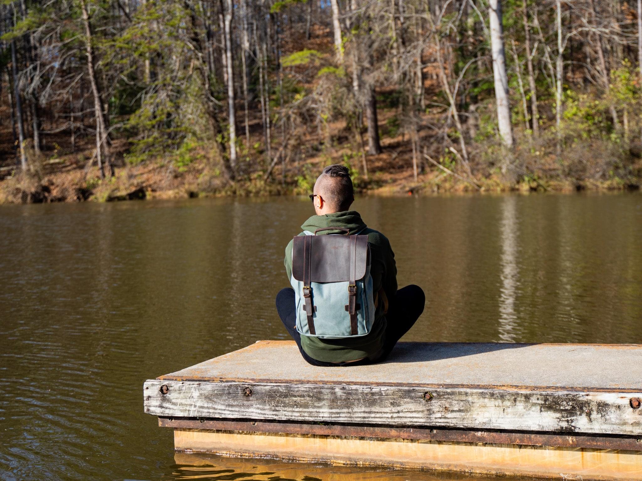 Men's Book Backpack Canvas and Leather - Teal