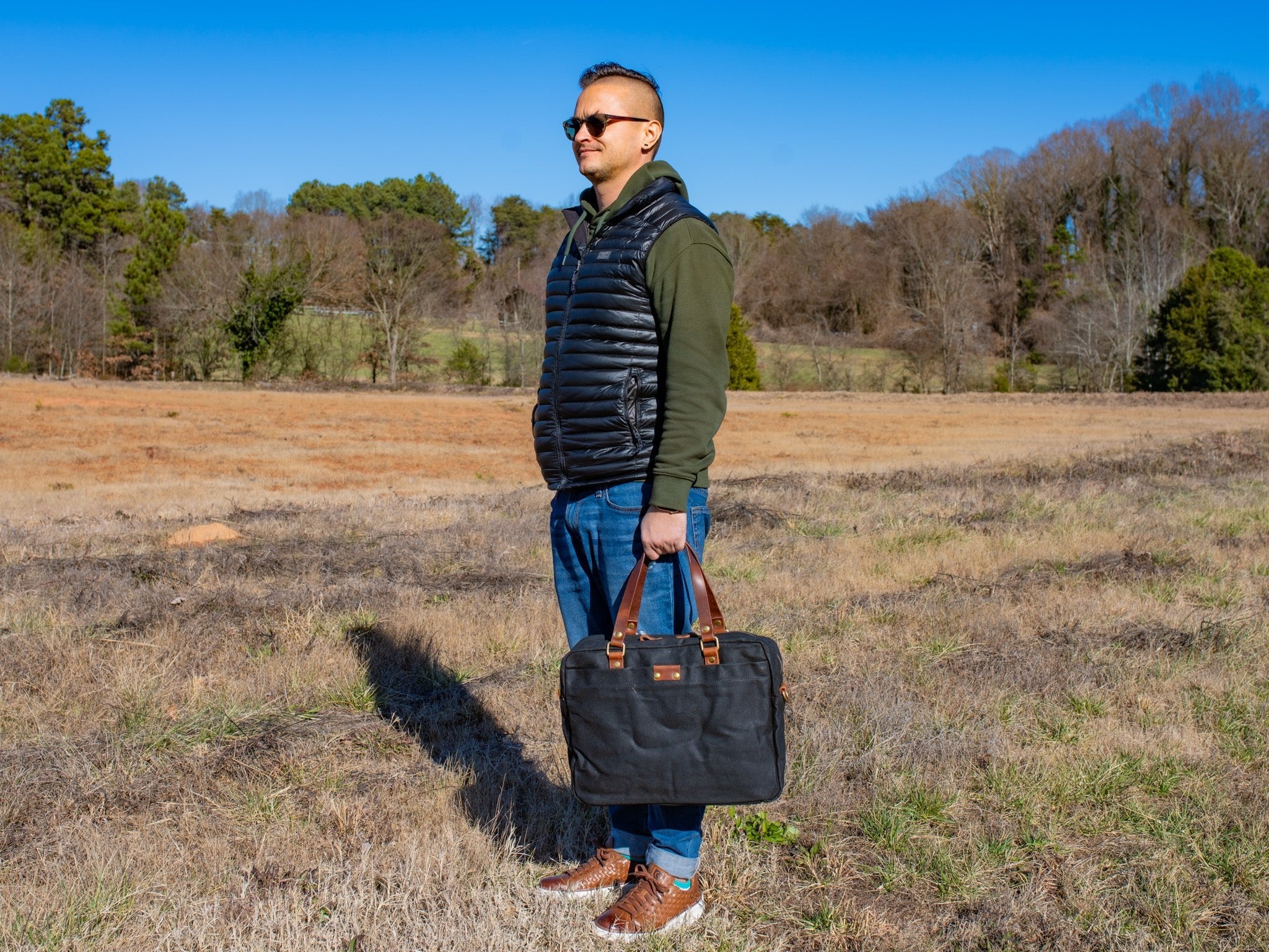 Waxed Canvas Briefcase Randy - Black