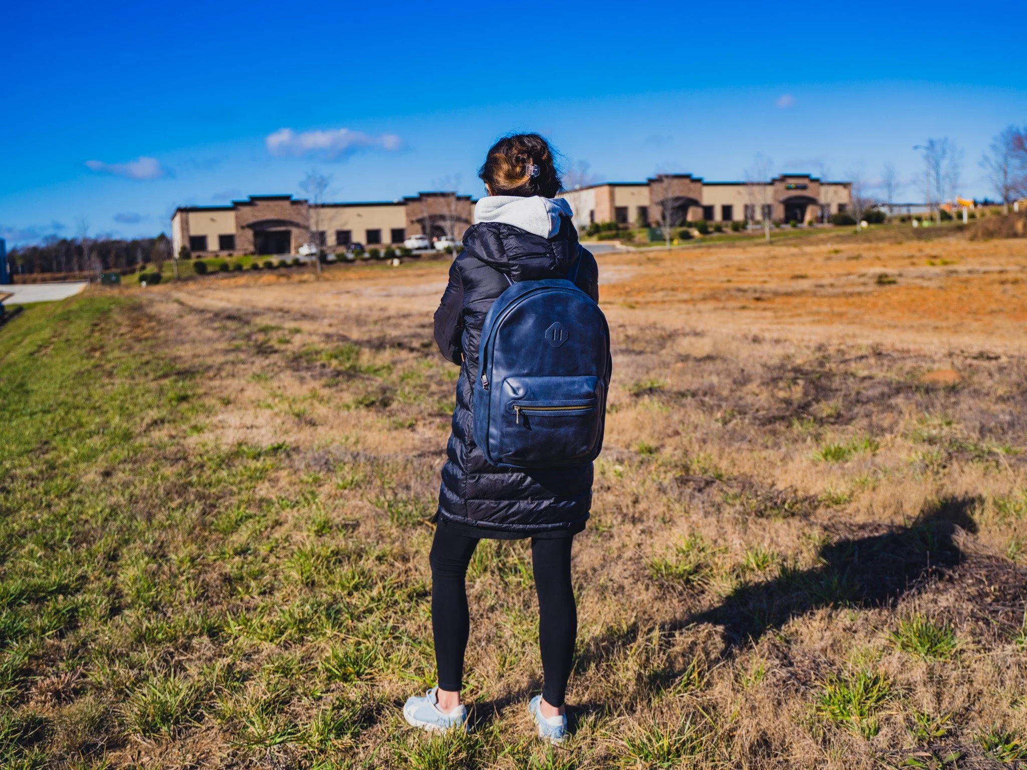 Women's Crazy Horse Leather Backpack City - Navy