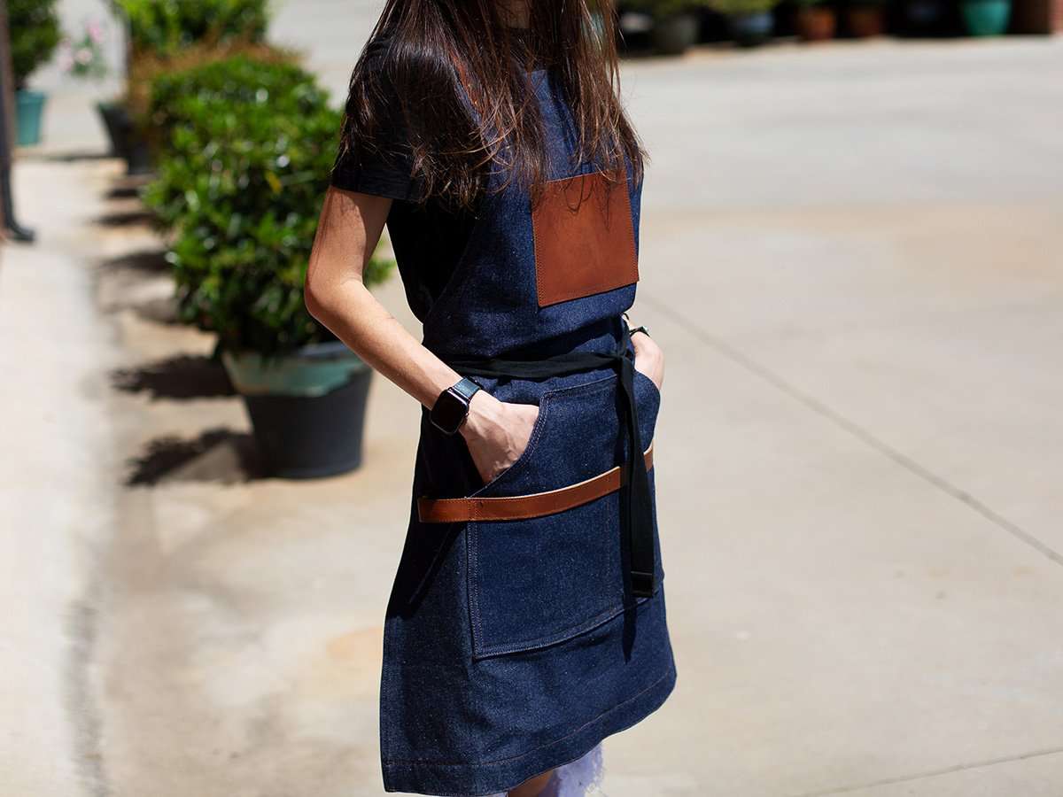 Custom Apron with Leather Straps and Pocket