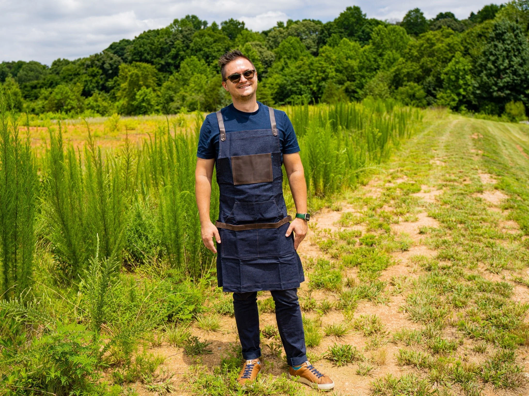 Dark Denim Canvas and Leather Apron for Barista