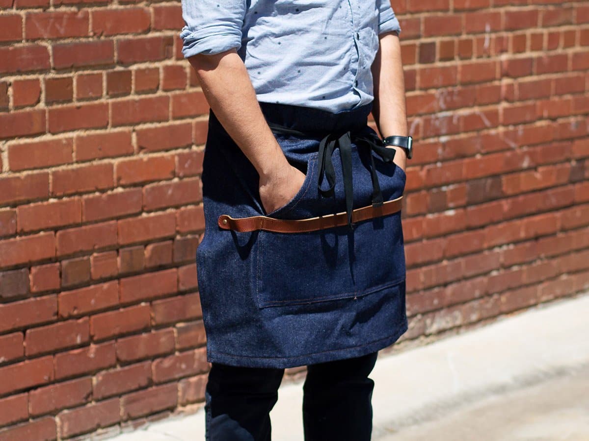 Denim Half Apron with Leather