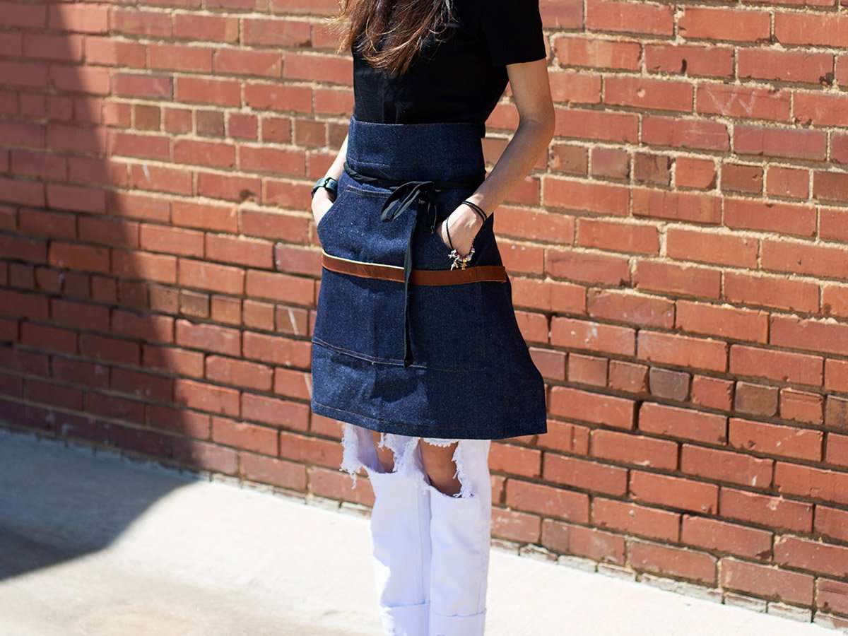 Denim Half Apron with Leather - Image 2