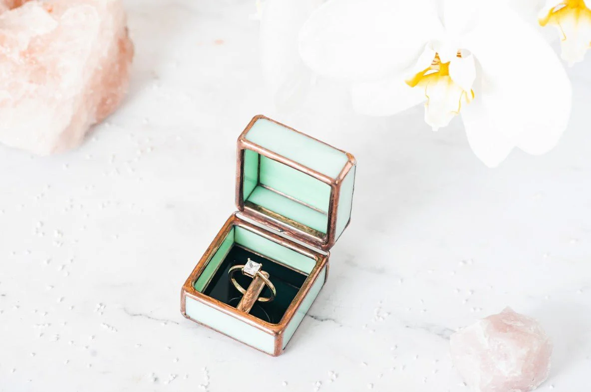 Green Glass Ring Box