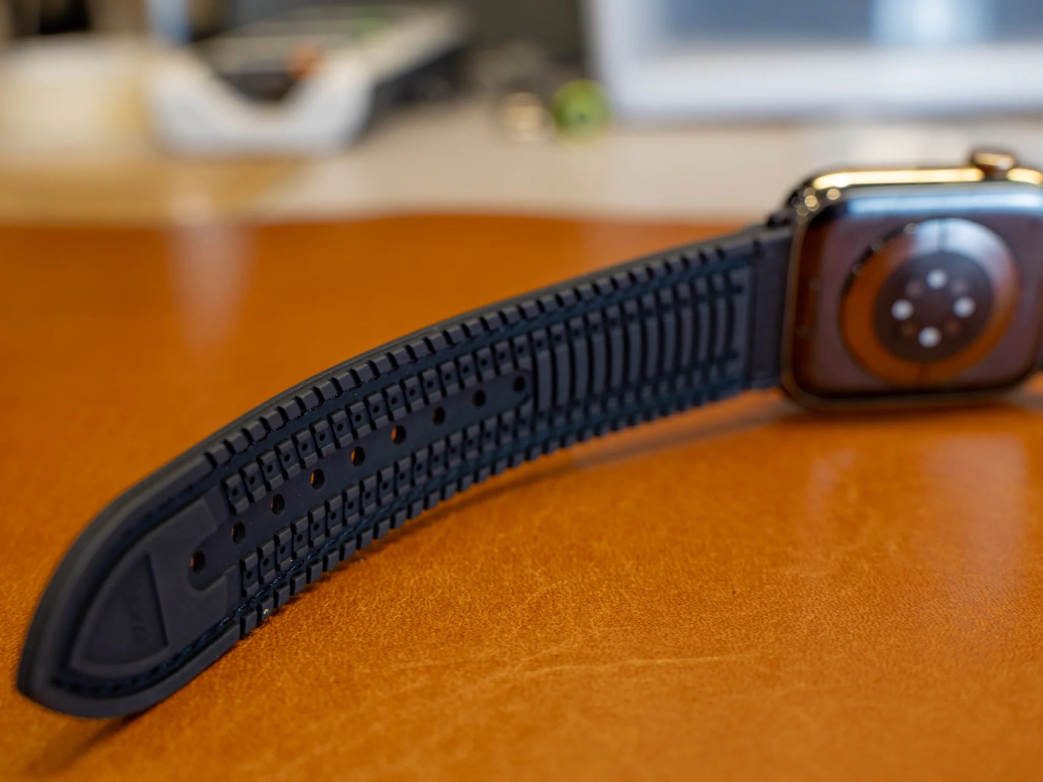 Italian Leather Apple Watch Band with Rubber Backing - Navy - Image 4