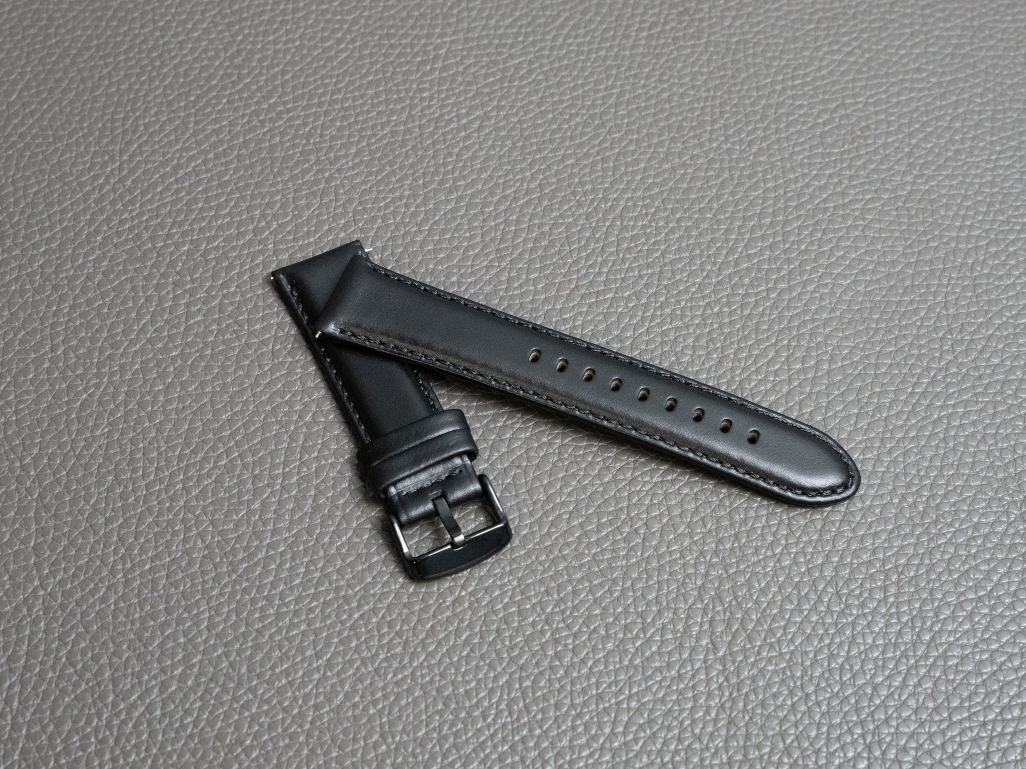 Italian Rustic Leather Watch Band - Black - Image 2