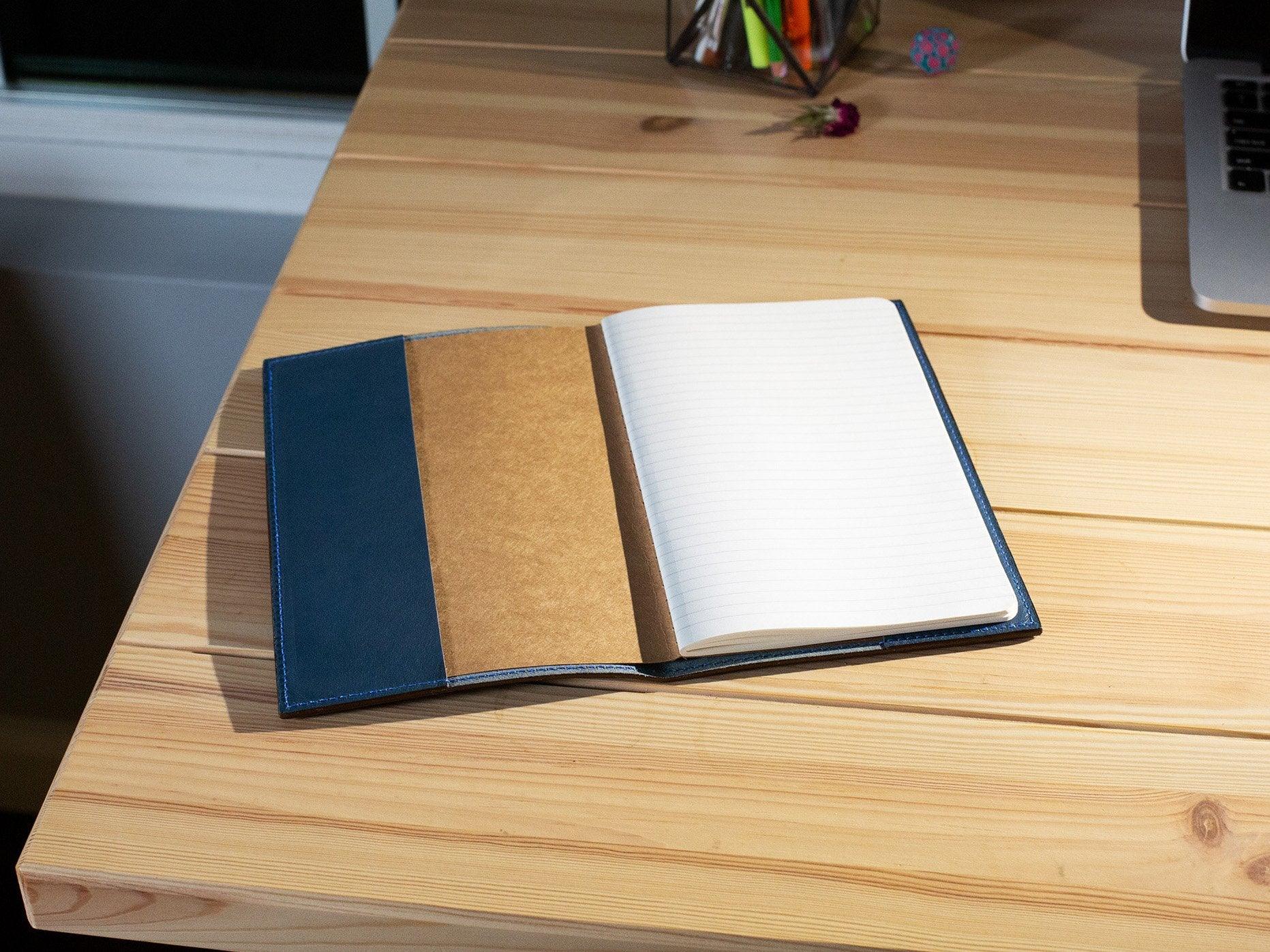 Large Italian Leather Refillable Notebook - Blue - Image 4