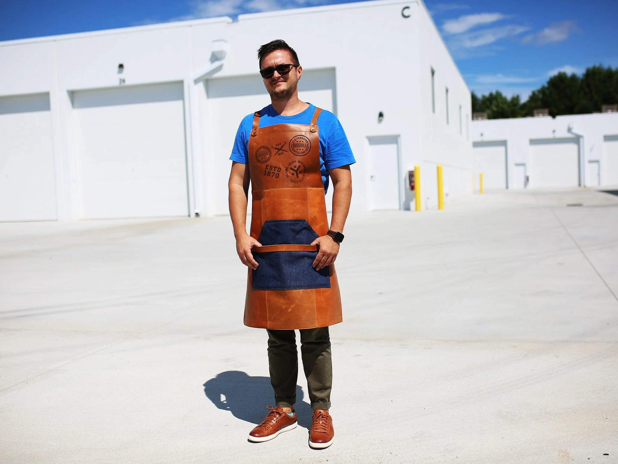 Leather Apron with Denim Kangaroo pocket