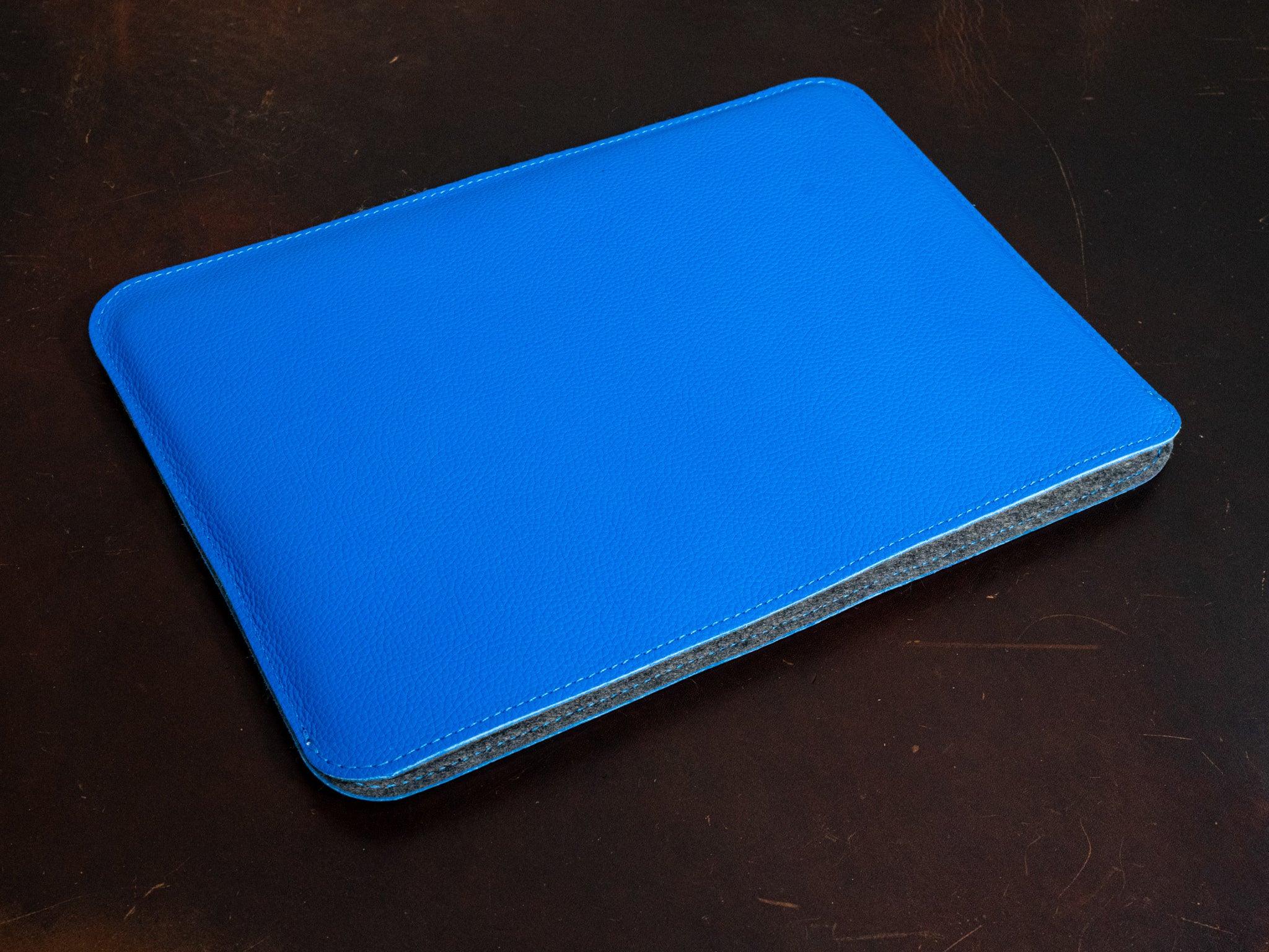 Leather Macbook Sleeve With Wool Lining - Blue