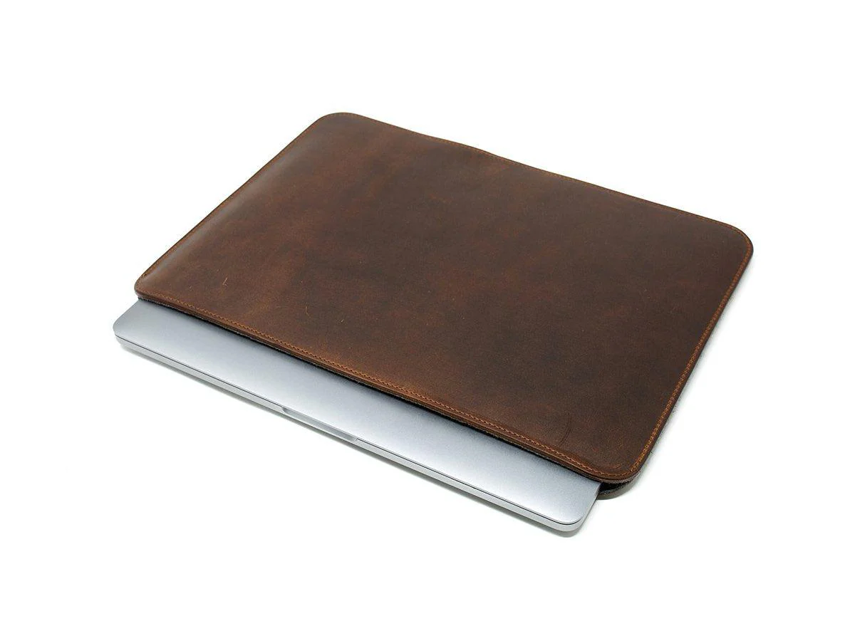 Leather Macbook Sleeve With Wool Lining - Chestnut - Image 2