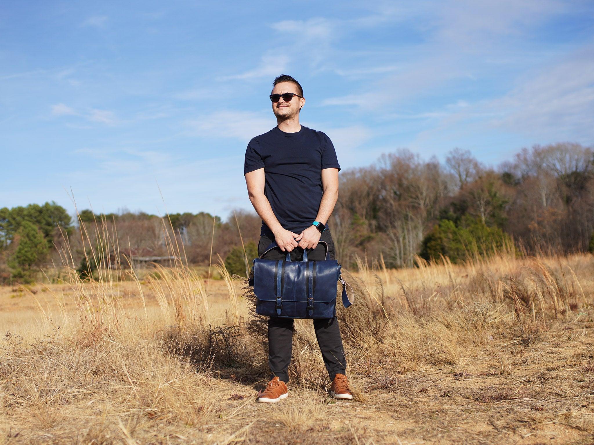 Leather Man Work Bag - Navy