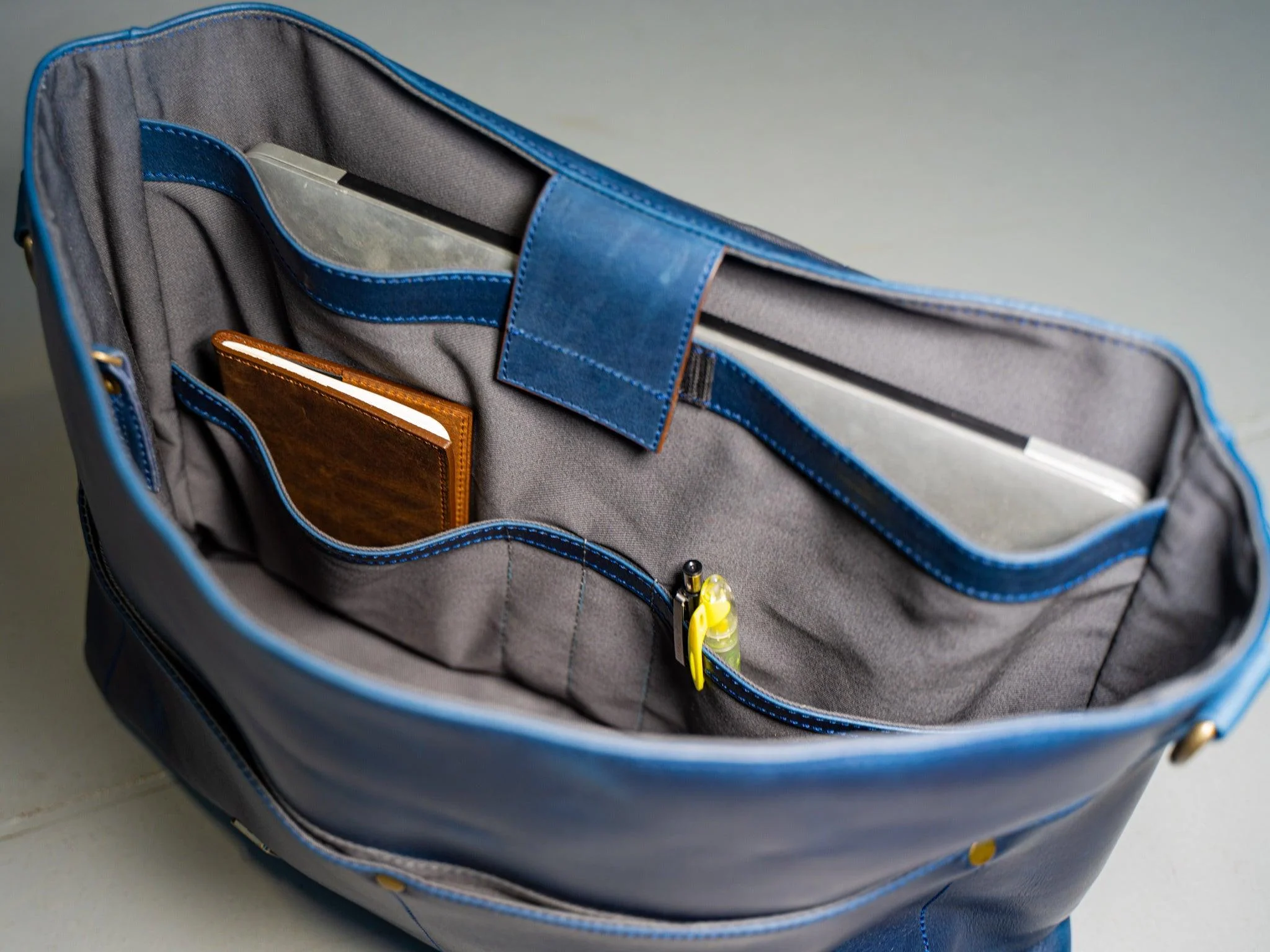 Leather Man Work Bag - Navy - Image 6