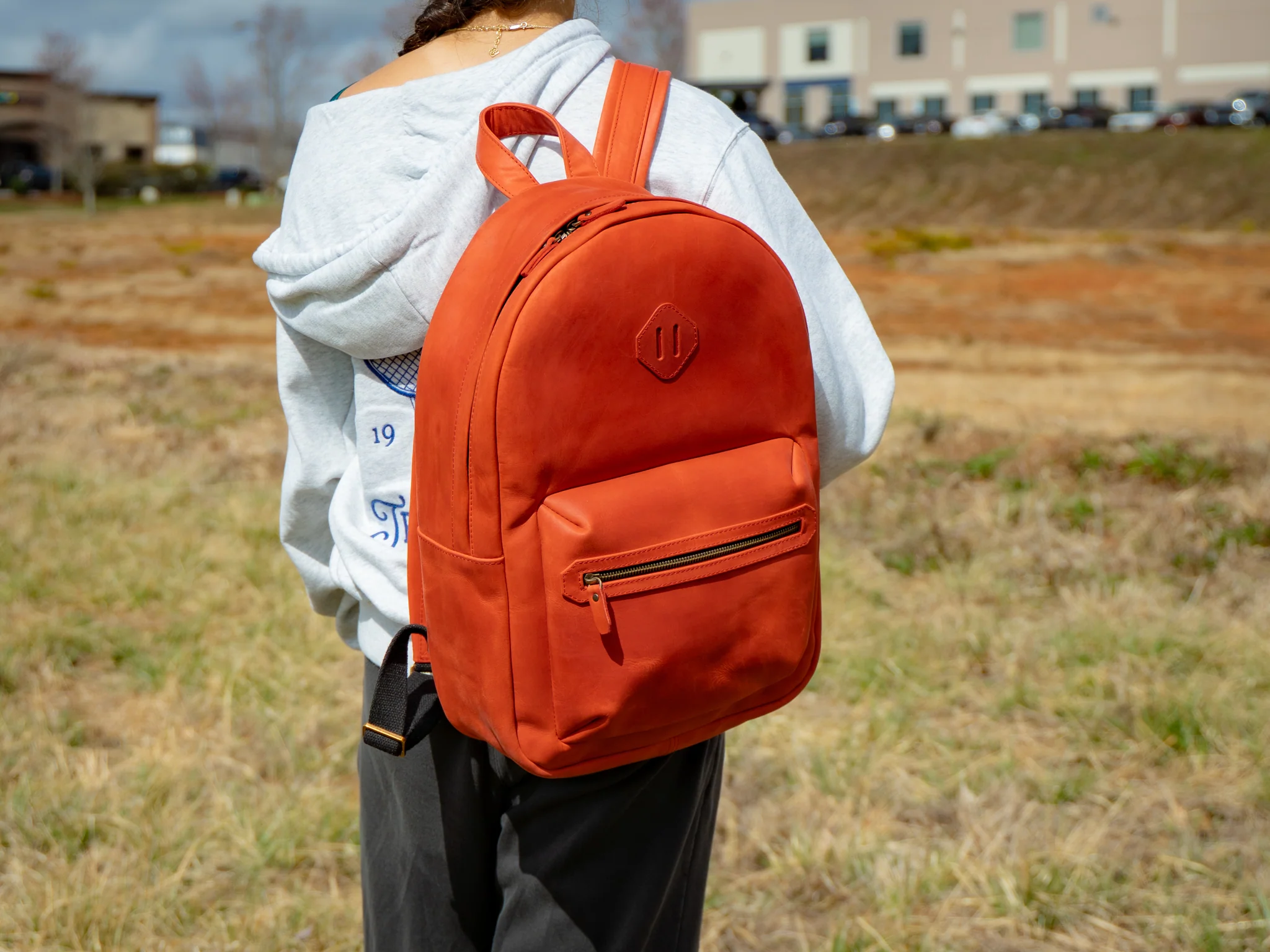 Men's Crazy Horse Leather Backpack City - Red - Image 2