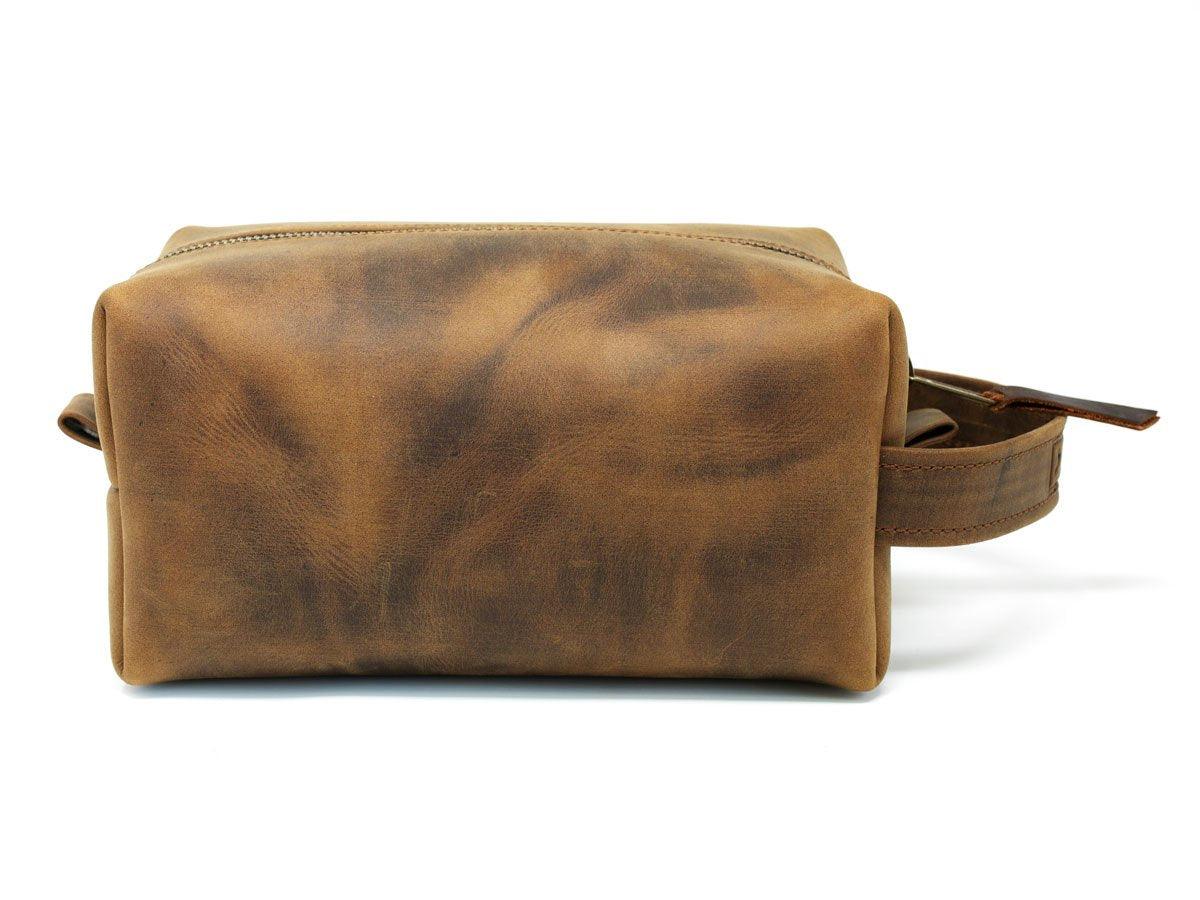 Crazy Horse Leather Dopp Kit with Handle - Brown