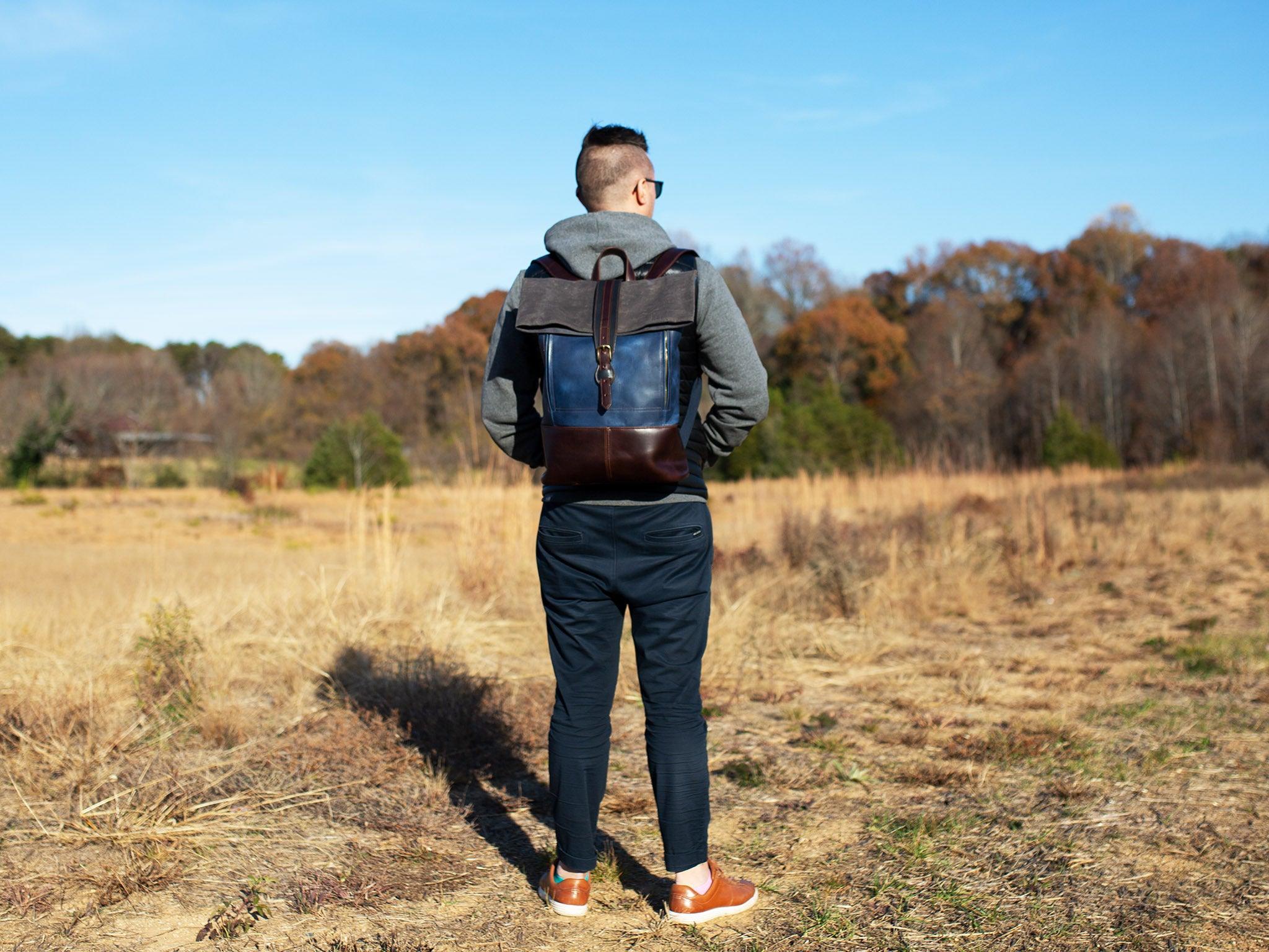 Rolltop Backpack Navy/Chestnut