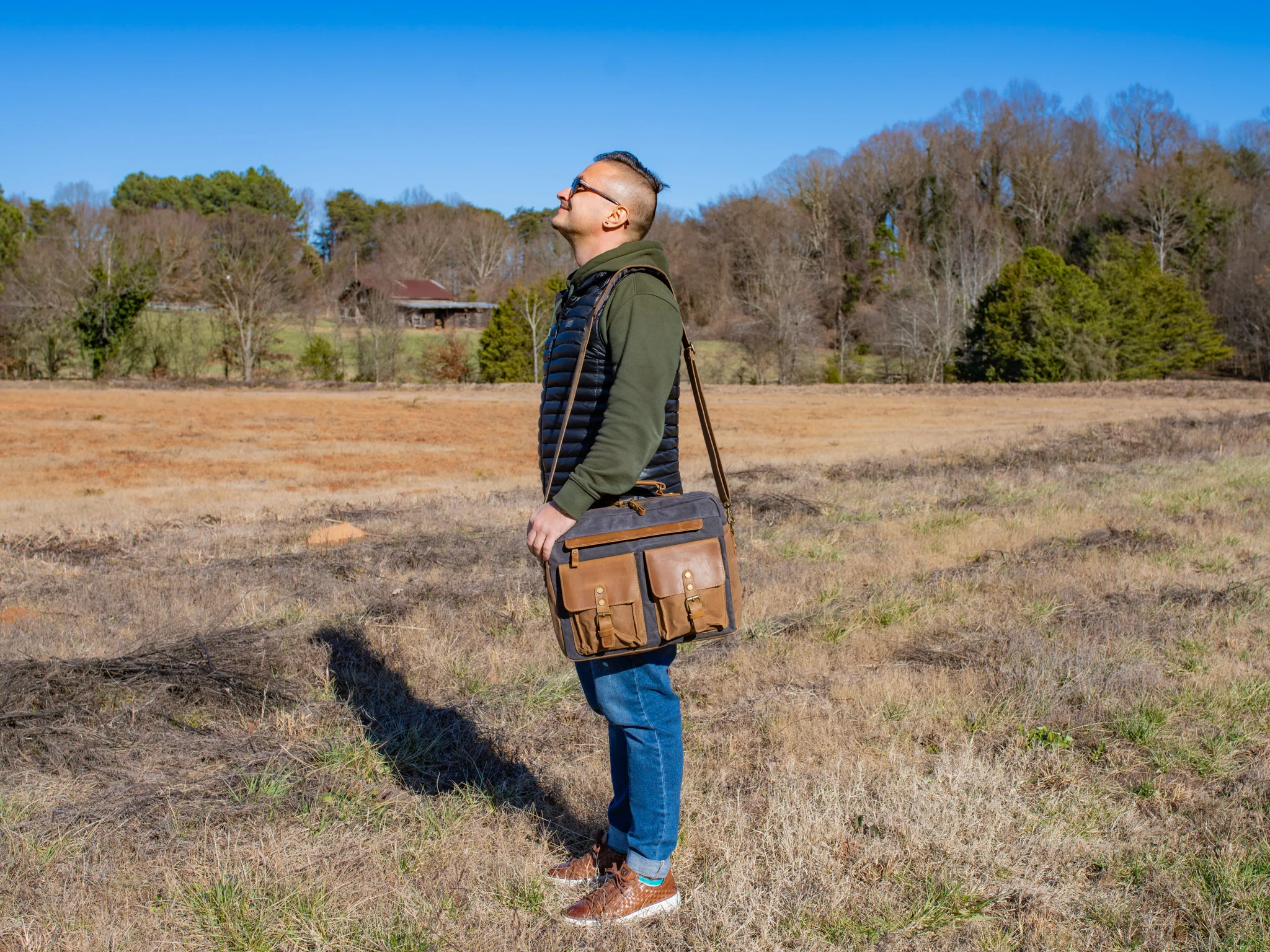 Waxed Canvas Briefcase Alvin - Charcoal
