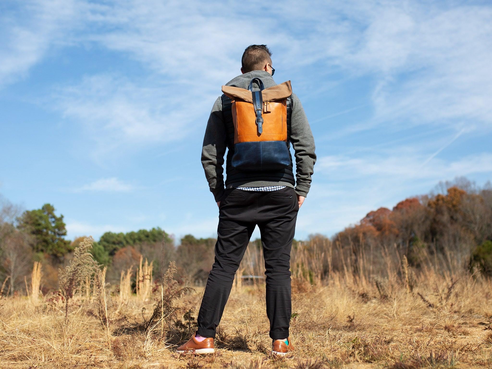 Zipper Rolltop Backpack Natural/Navy for Man